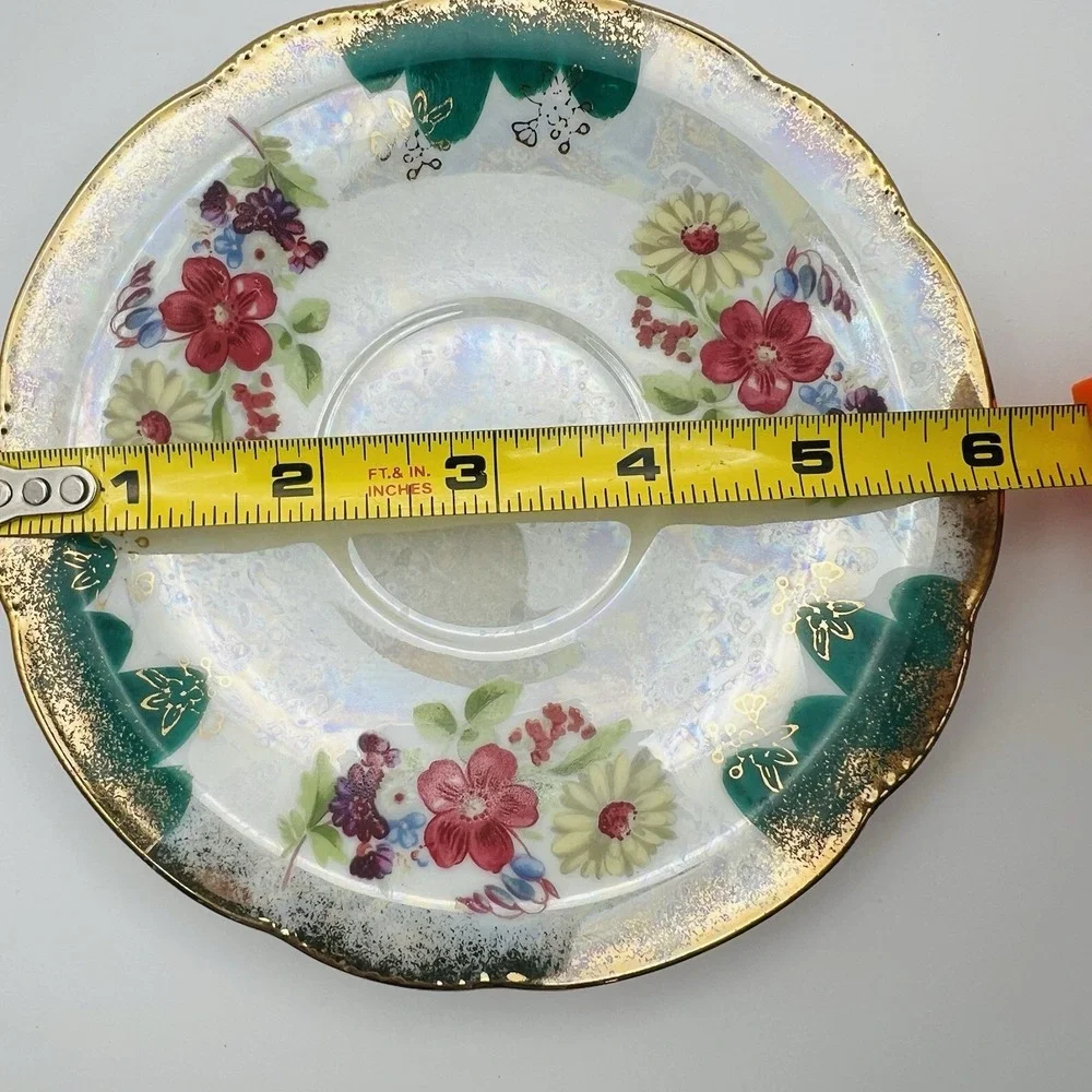 Trimont Ware Japan Pedestal Teacup Saucer Floral Gold Gilt Luster Vintage Tea Se